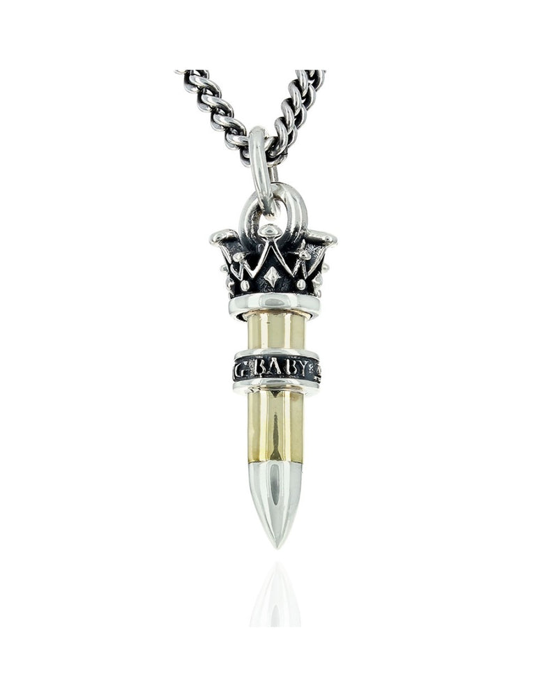 King Baby .22 Caliber Bullet with Silver Ring Necklace in Sterling Silver