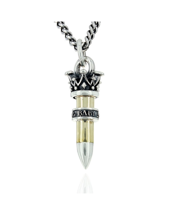 King Baby .22 Caliber Bullet with Silver Ring Necklace in Sterling Silver