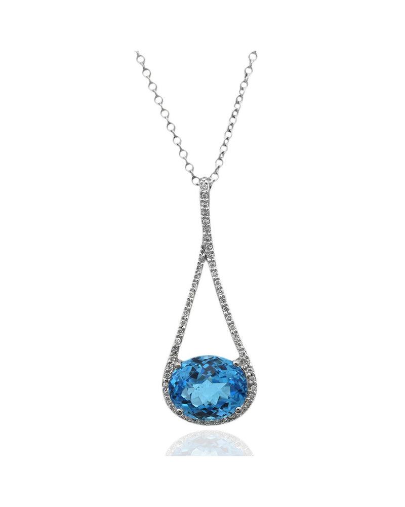 Swiss Blue Topaz and Diamond Crossover Drop Necklace