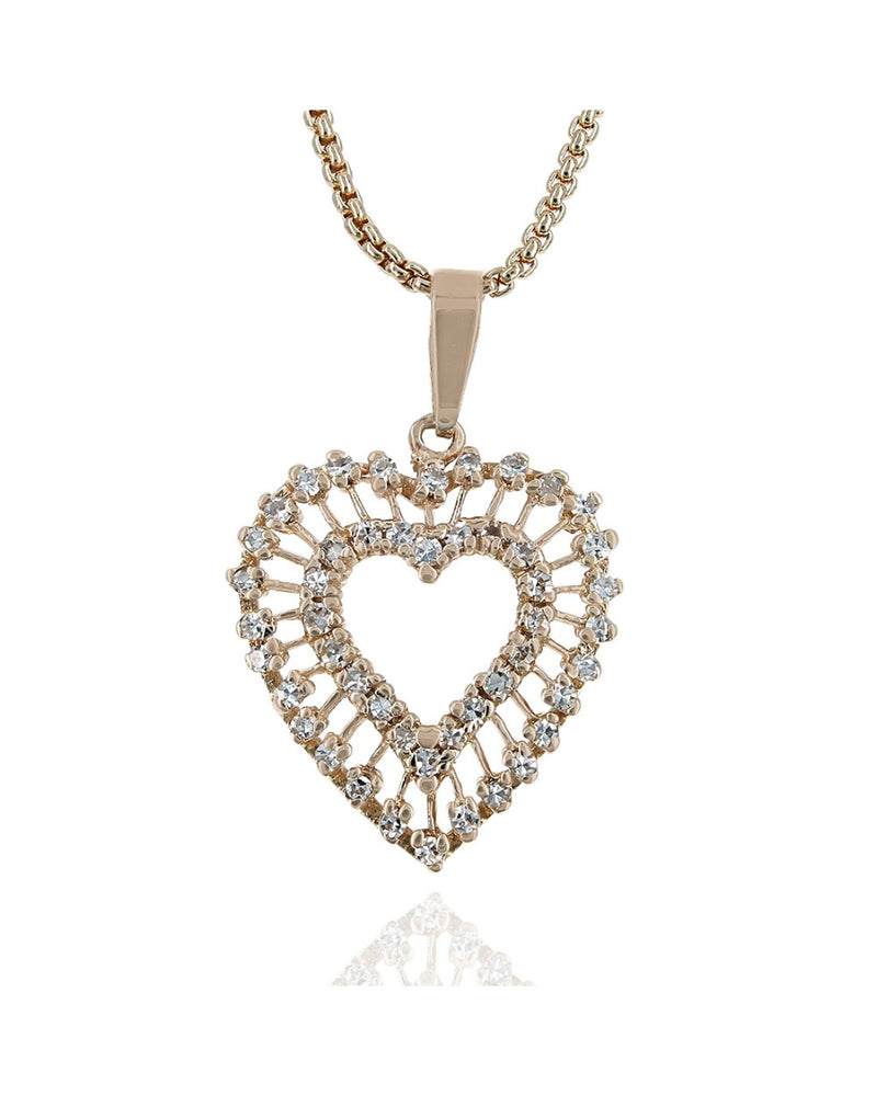 Diamond Open Heart Drop Necklace in Yellow Gold