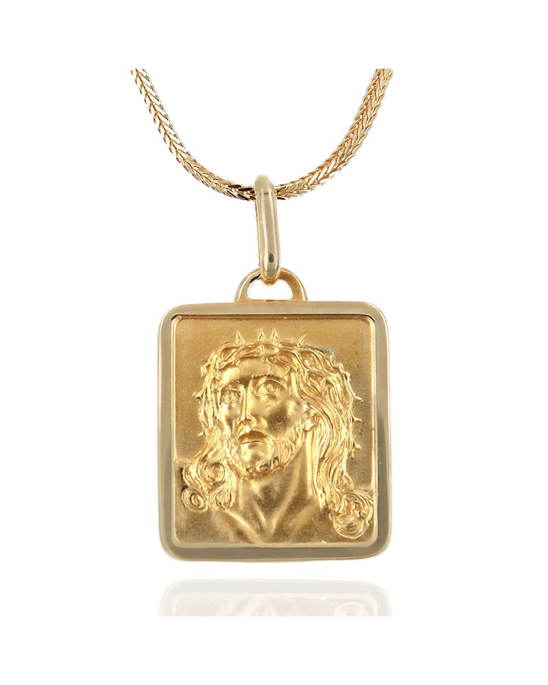 Jesus Christ Square Medallion Necklace in Yellow Gold