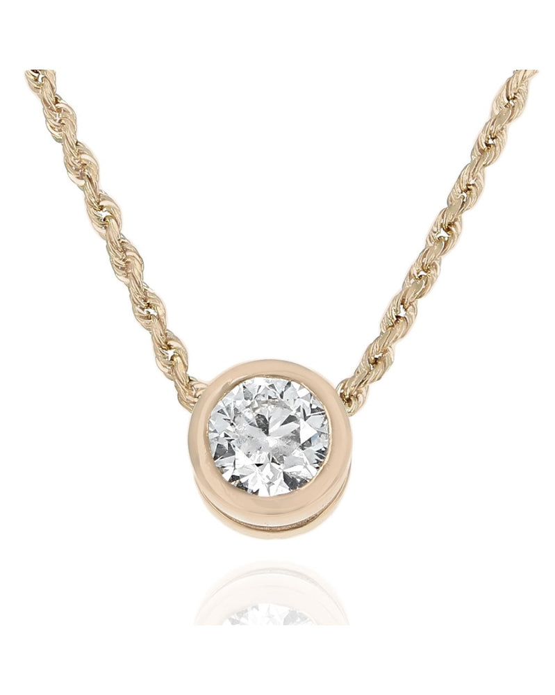 European Diamond Solitaire Drop On Rope Chain in Gold