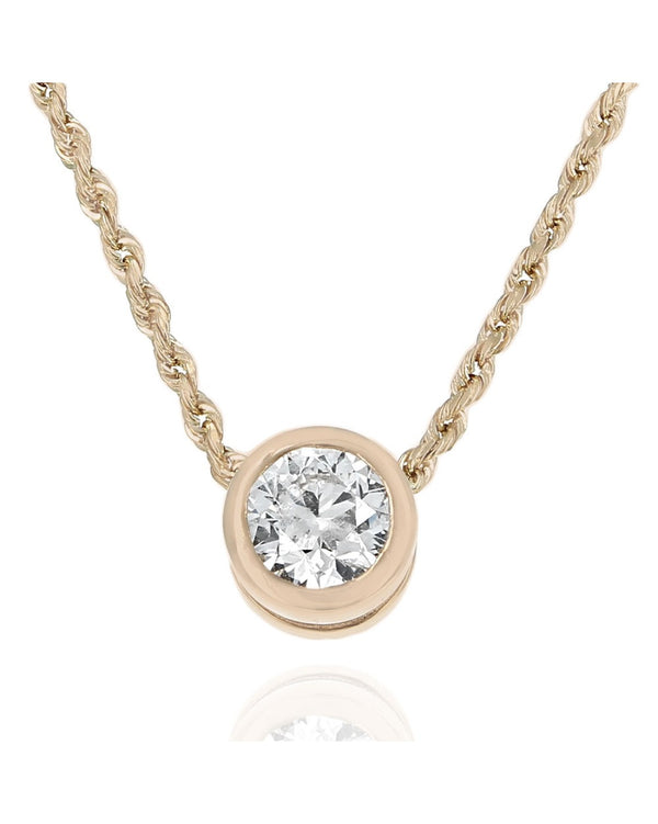 European Diamond Solitaire Drop On Rope Chain in Gold