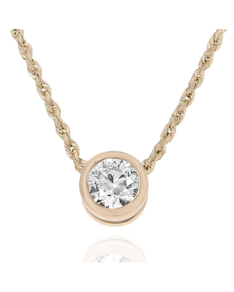 European Diamond Solitaire Drop On Rope Chain in Gold