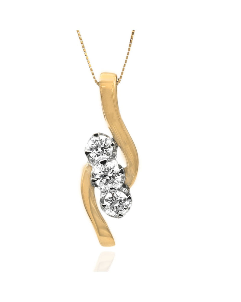 3 Stone Diamond Bypass Drop Necklace in White and Yellow Gold