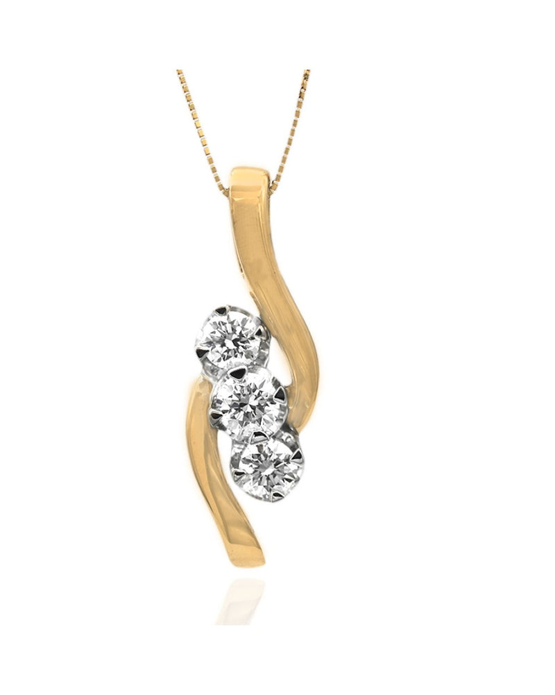 3 Stone Diamond Bypass Drop Necklace in White and Yellow Gold