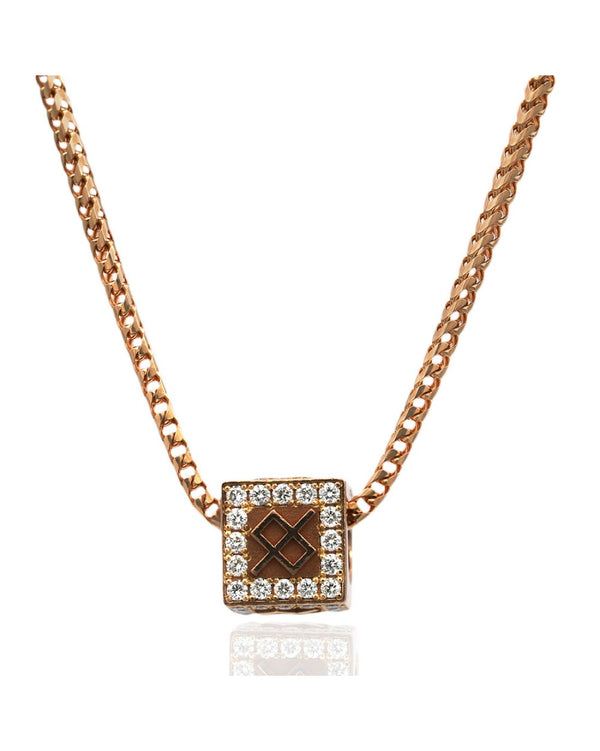 Diamond Box Slide on Box Chain Necklace in Rose Gold