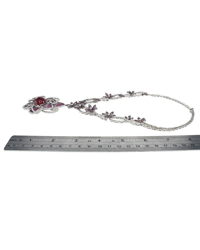 Diana M. Tourmaline, Sapphire and Diamond Flower Station Drop Necklace