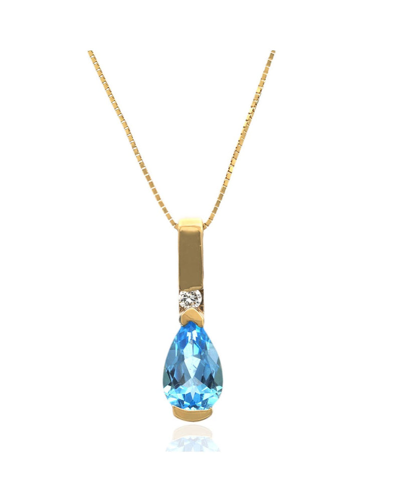 Swiss Blue Topaz and Diamond Drop Necklace in Yellow Gold