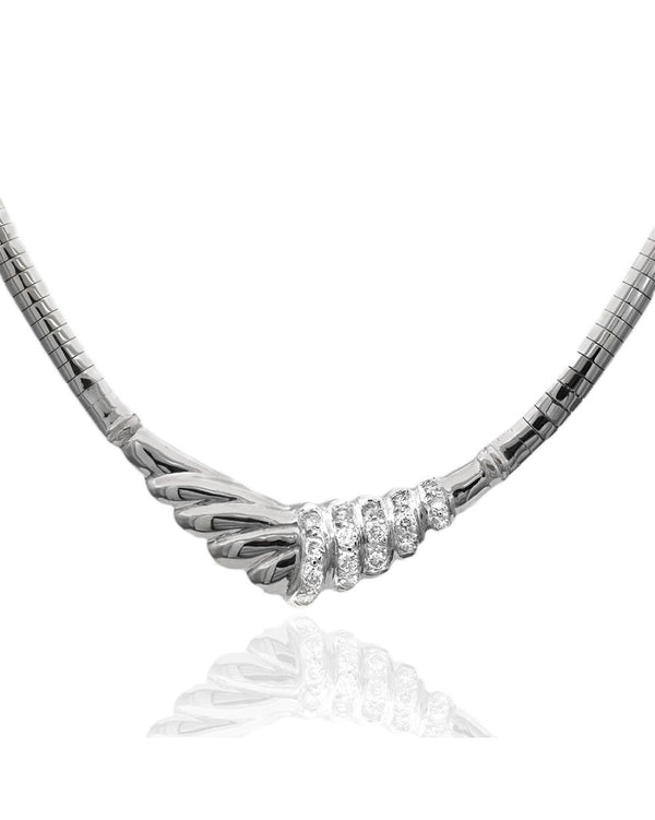 Diamond Fluted Station Omega Necklace