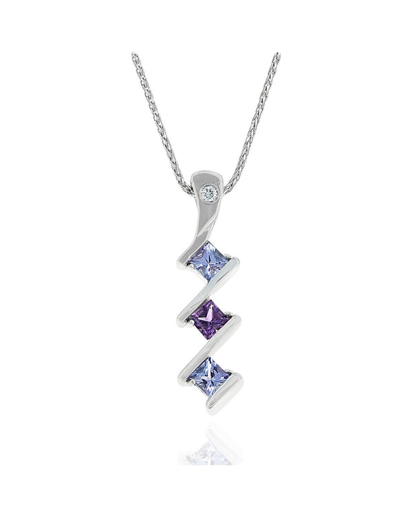 Alternating Tanzanite and Amethyst Drop Necklace with Diamond Accent