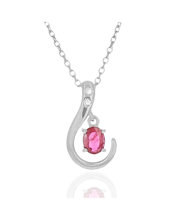 Ruby and Diamond Swinging Drop Necklace in White Gold