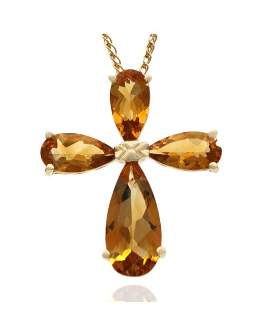 Citrine Cross Necklace in Yellow Gold