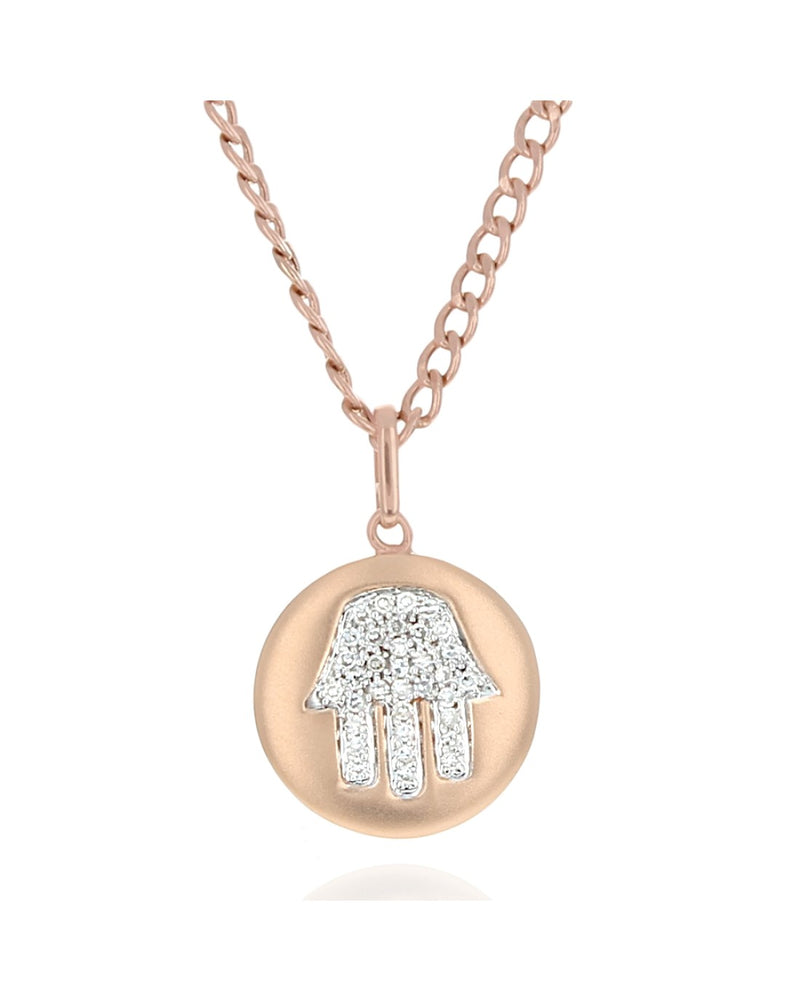 Pave Diamond Hamsa Medallion Necklace in Rose Gold