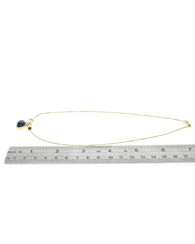 Blue Sapphire Cabochon Diamond Accent Drop on Diamond Cut Chain