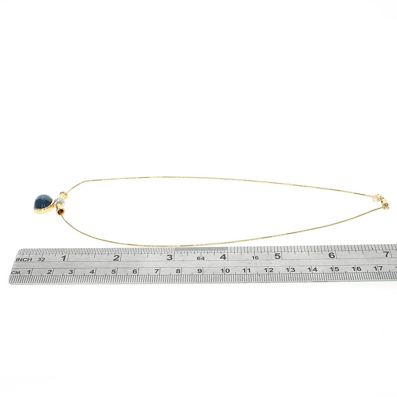 Blue Sapphire Cabochon Diamond Accent Drop on Diamond Cut Chain