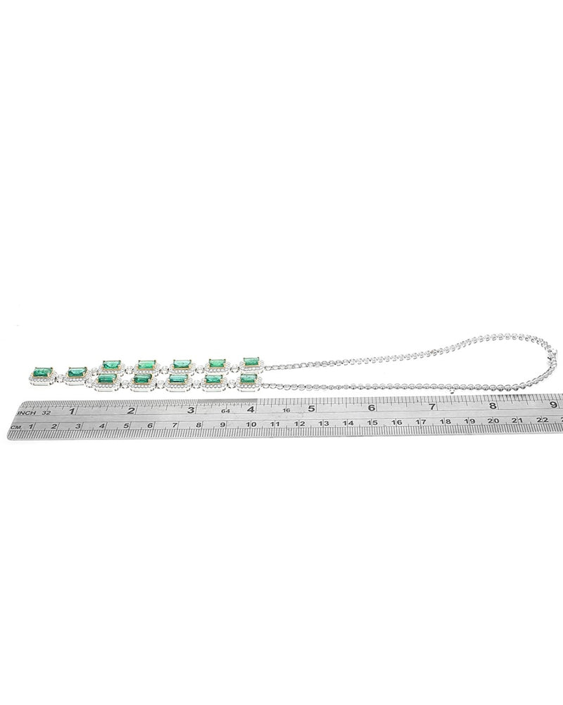 Emerald and Diamond Halo Link Station Necklace in White and Yellow Gold