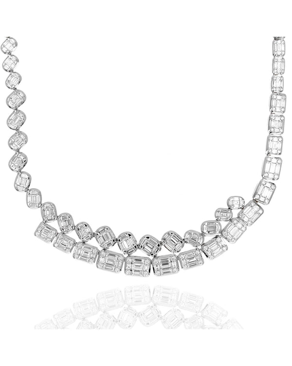 Diamond Mosaic Link Bypass Necklace in White Gold