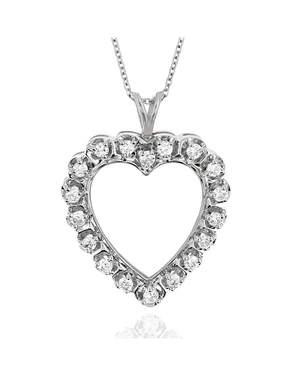 Diamond Open Heart Drop Necklace in White Gold