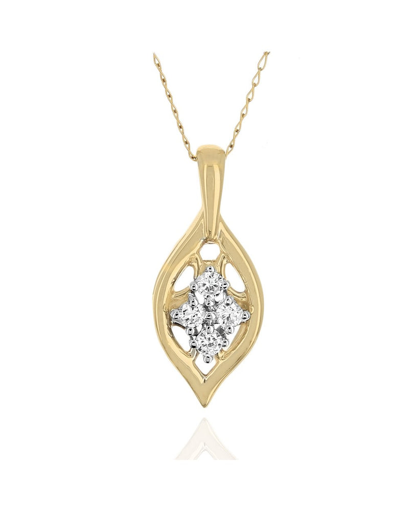 Diamond Open Cut Leaf Drop Necklace in White and Yellow Gold