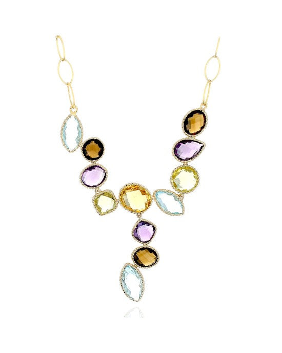 Mixed Cut Multi Gemstone Y Necklace