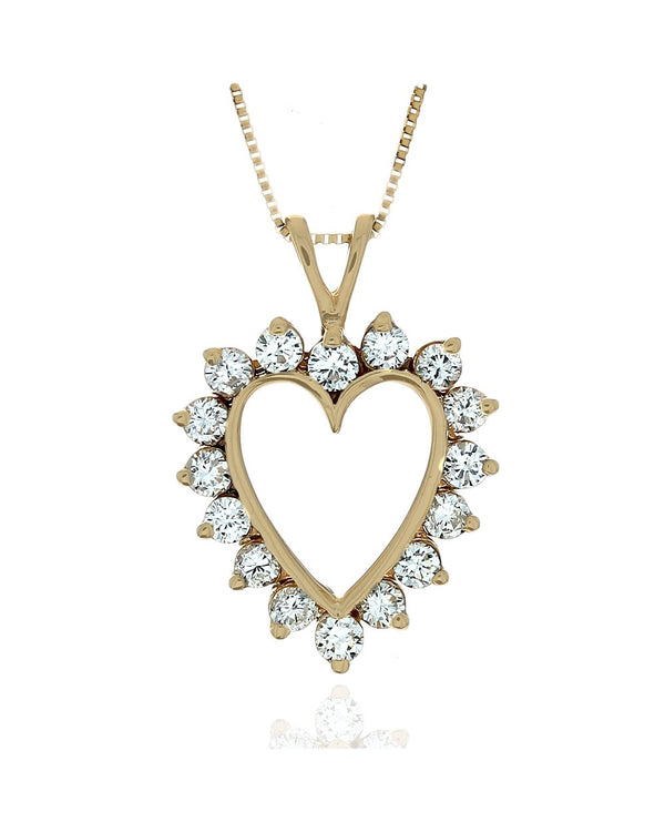 Diamond Open Heart Drop Necklace in Yellow Gold