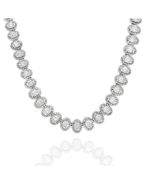 Illusion Set Graduated Diamond Halo Tennis Necklace