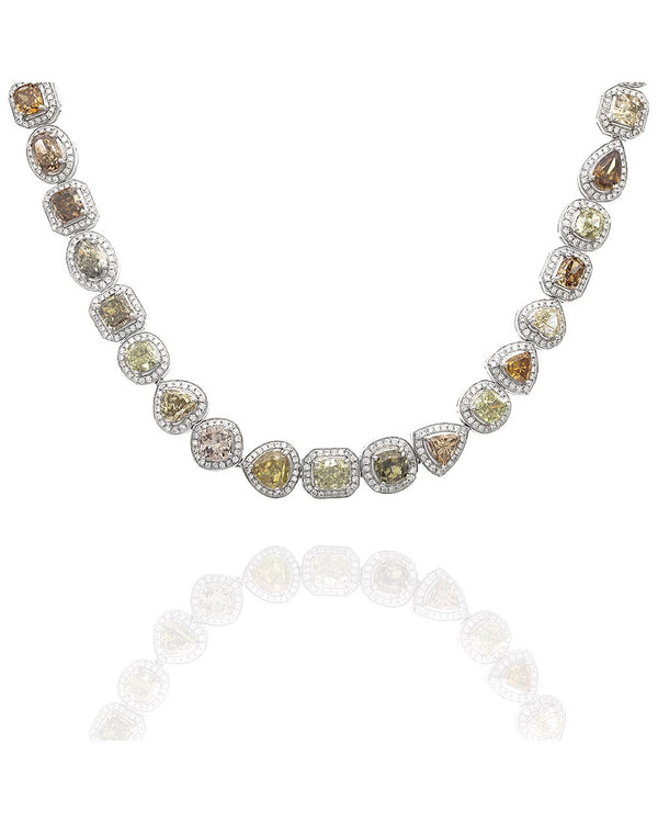 Multi Color Diamond Halo Inline Necklace