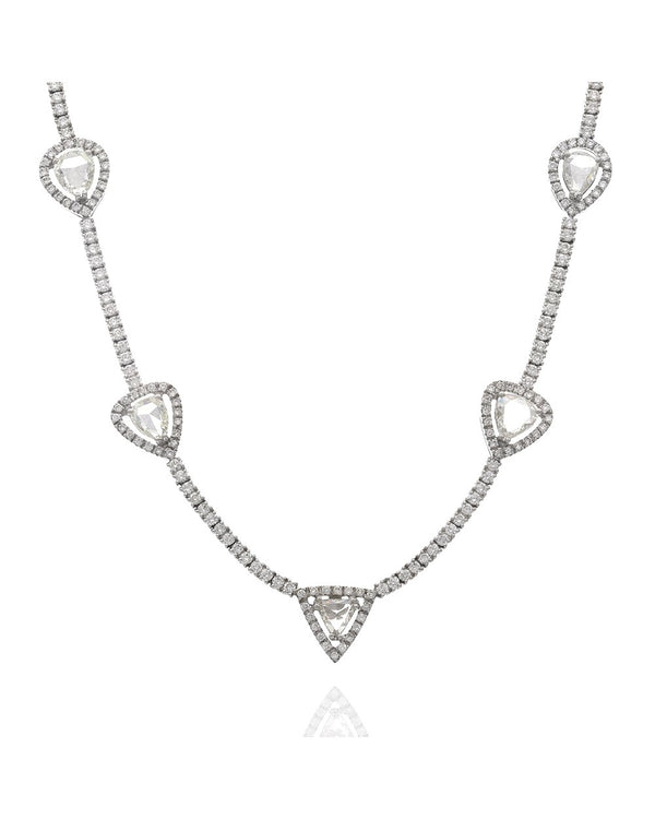 Rose Cut Diamond Halo Station Inline Necklace