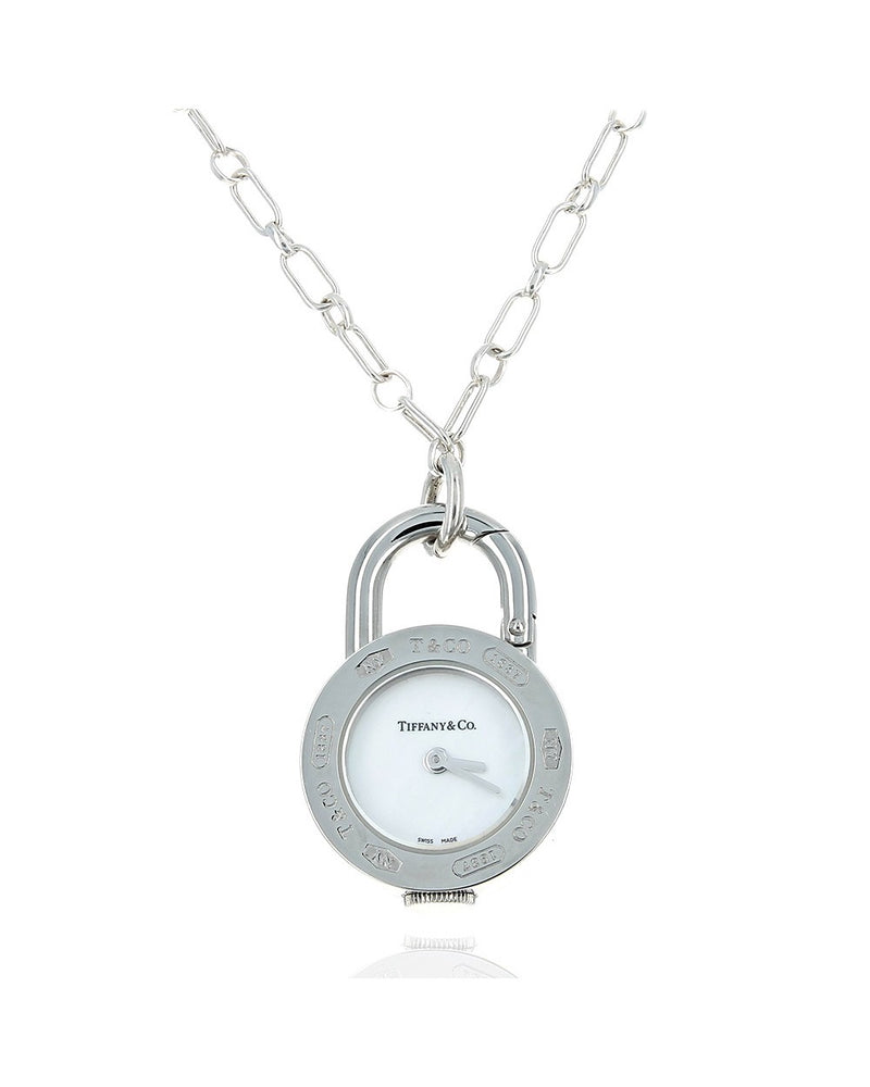 Tiffany 1837 Padlock Watch on Silver Chain Necklace