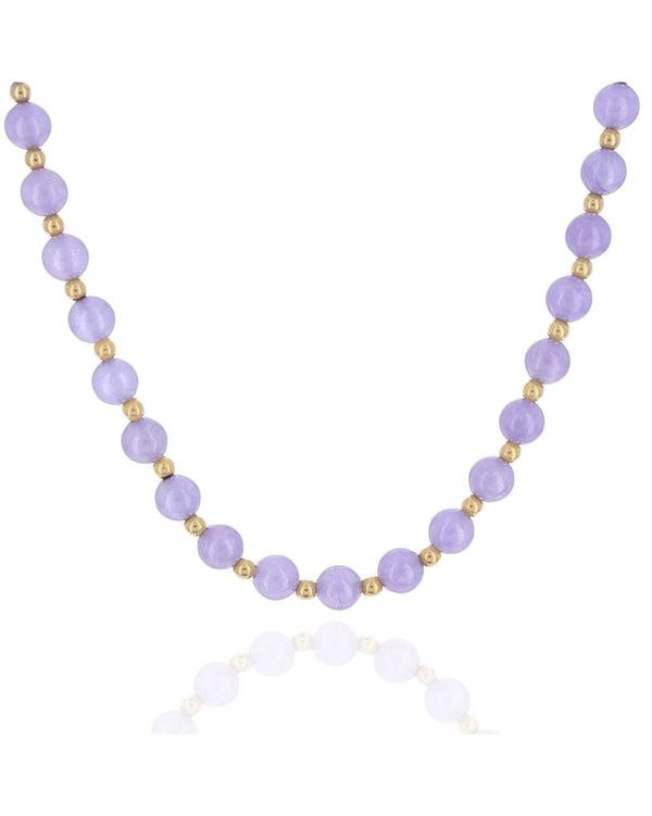 Alternating Lavender Jadeite and Bead Necklace in Yellow Gold