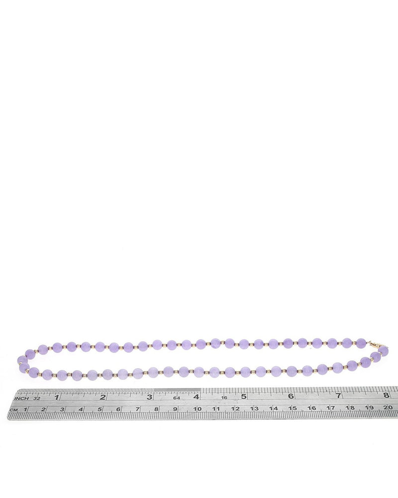 Alternating Lavender Jadeite and Bead Necklace in Yellow Gold