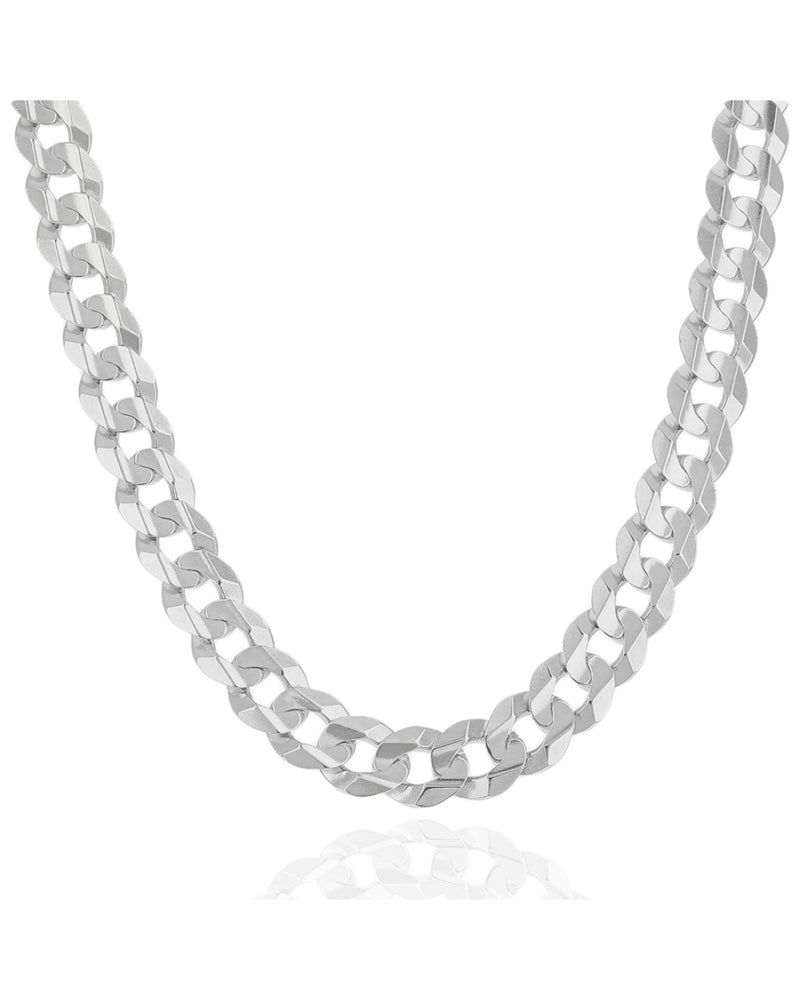 Flat Curb Chain Necklace in White Gold