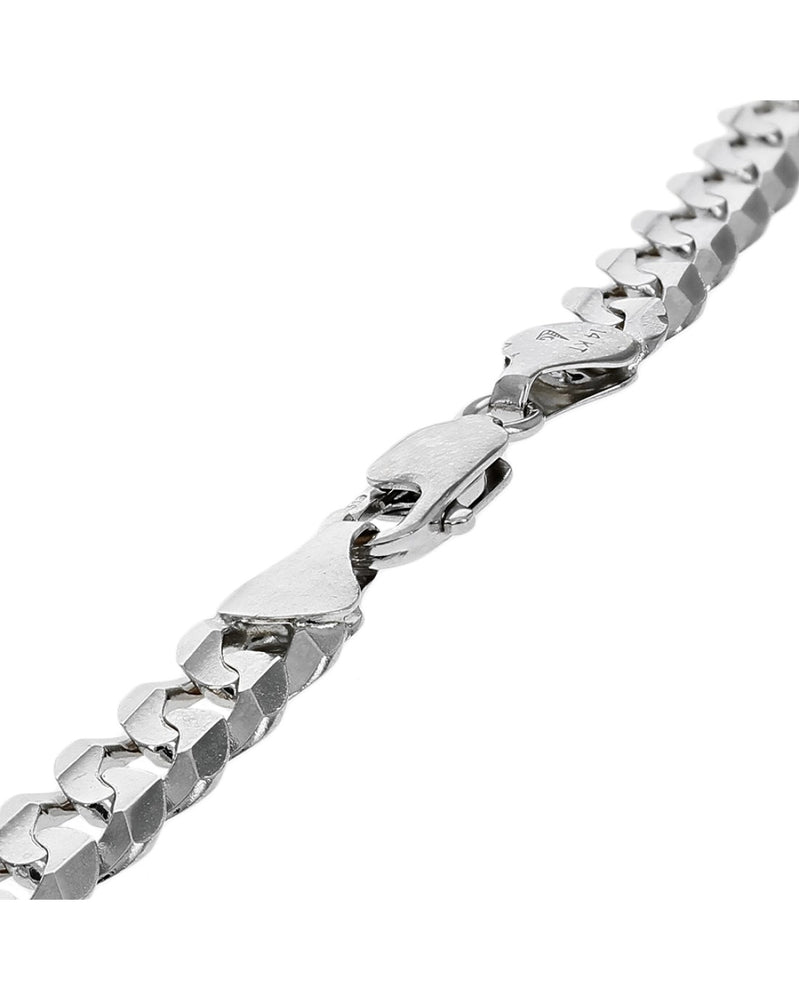 Flat Curb Chain Necklace in White Gold