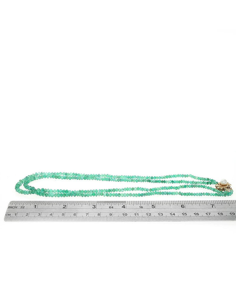 Emerald Bead Necklace with Pearl Clasp