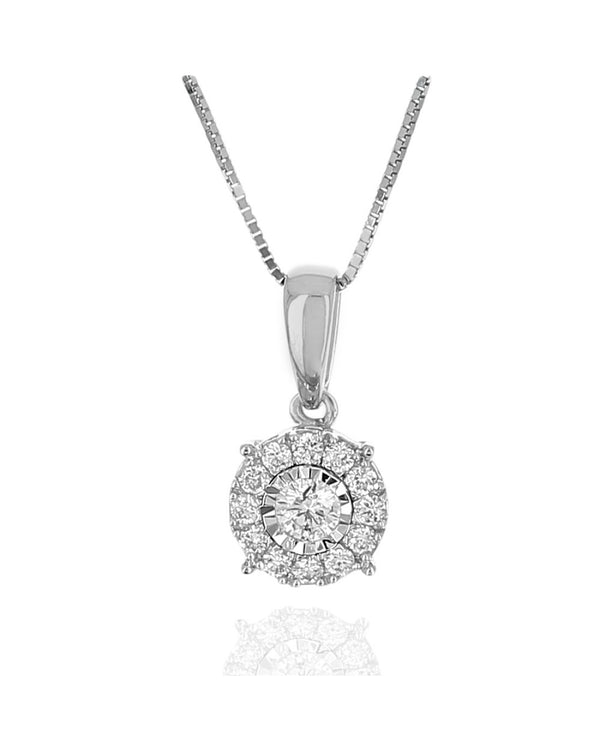 Illusion Set Diamond Halo Drop on Box Chain Necklace