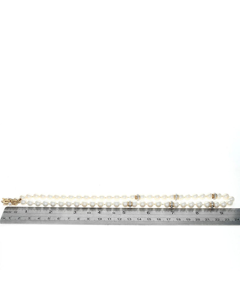 Pearl Strand Necklace with Diamond Rondelles and Pearl Clasp