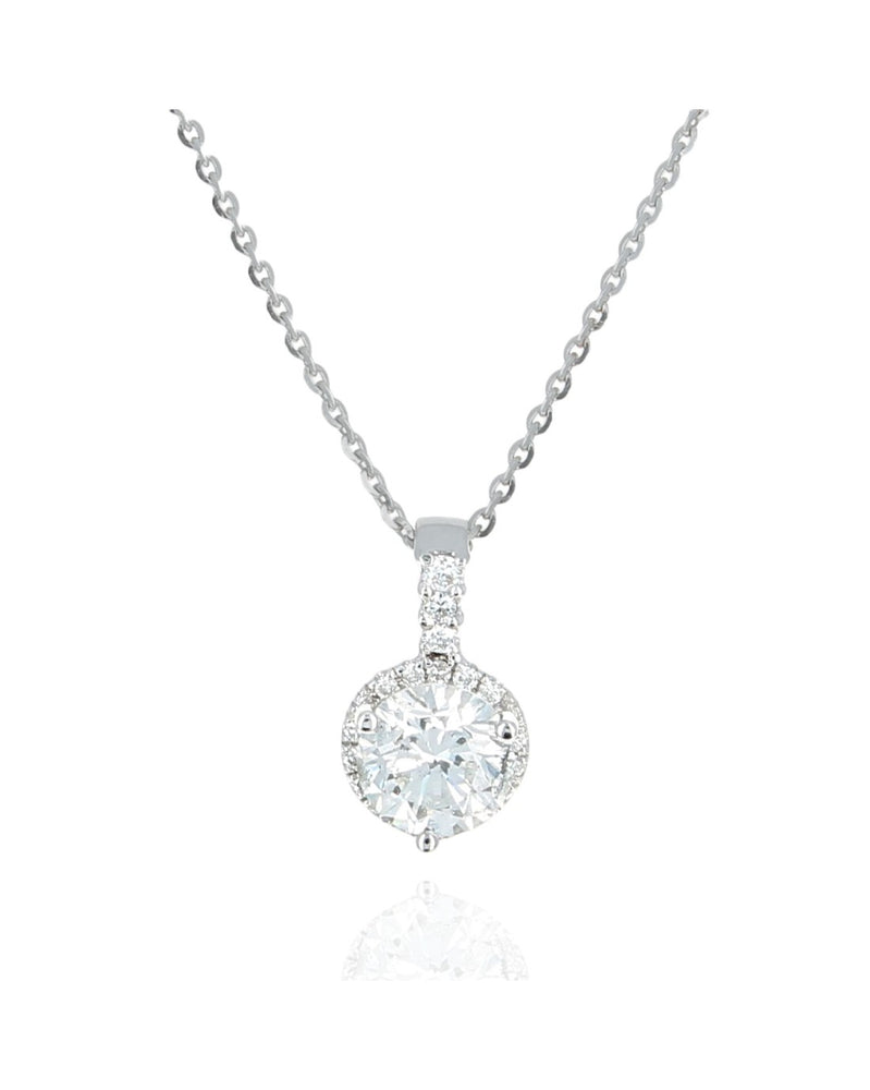 Round Brilliant Diamond Halo Drop Necklace