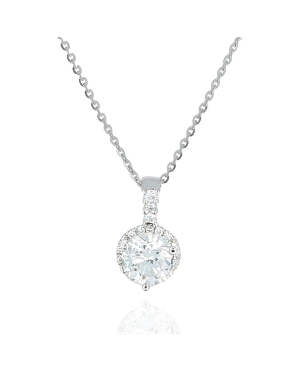 Round Brilliant Diamond Halo Drop Necklace