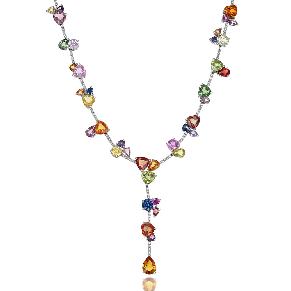 Multi Color Multi Cut Sapphire and Diamond Necklace