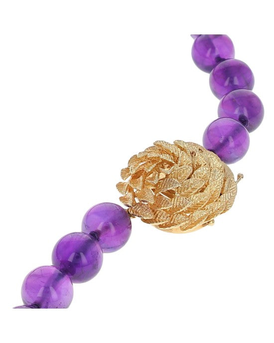 Amethyst Bead Necklace with Foliate Motif Clasp