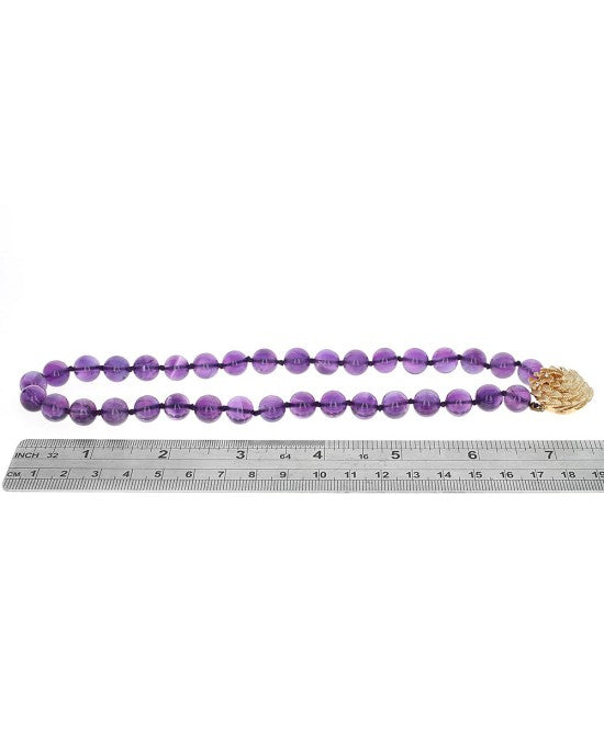 Amethyst Bead Necklace with Foliate Motif Clasp