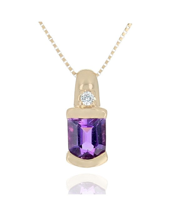 Amethyst and Diamond Drop Necklace in Yellow Gold