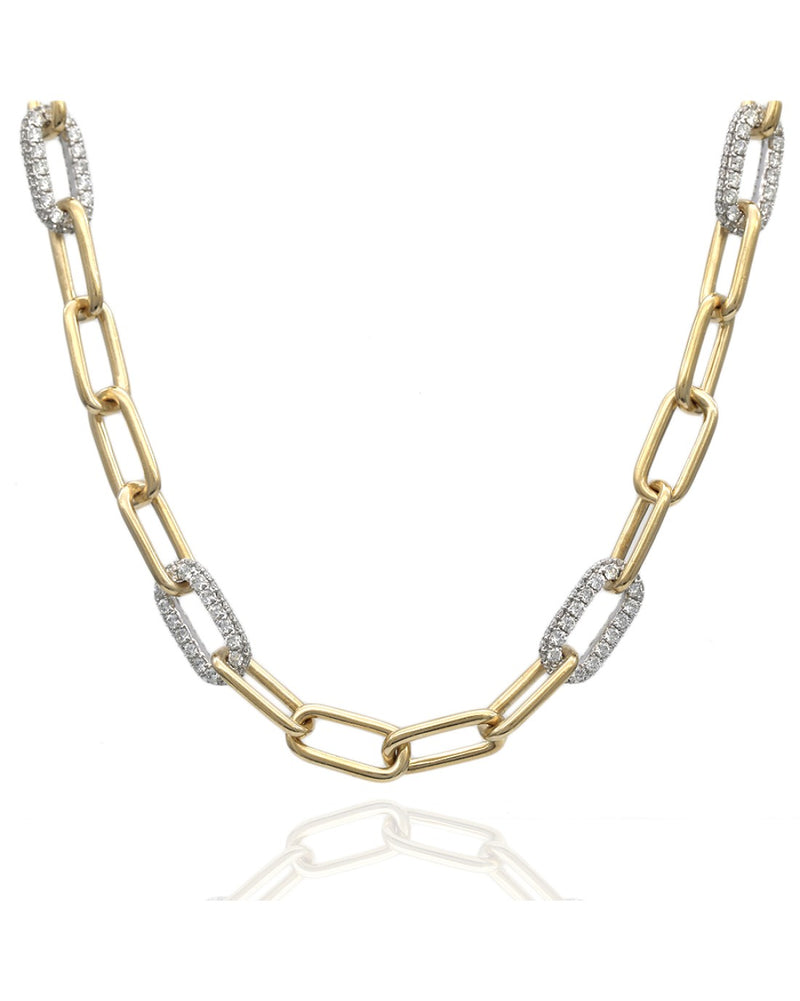 Diamond Station Paperclip Necklace