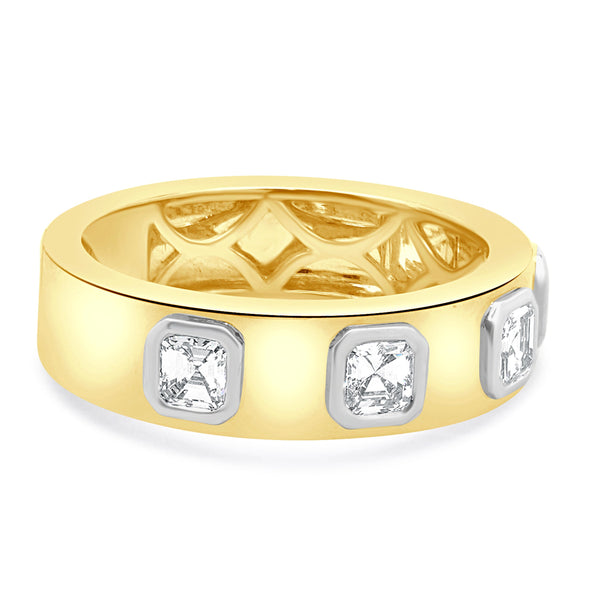 18 Karat Yellow & White Gold Bezel Set Asscher Cut Diamond Station Band