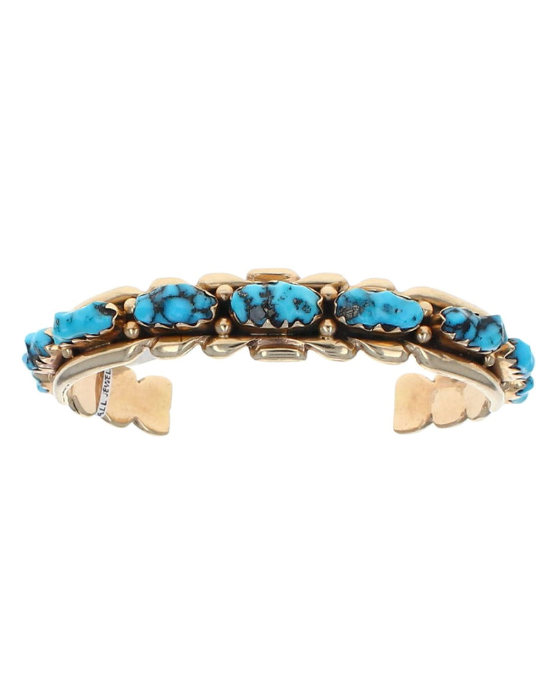 Zuni Wayne & Virginia Quam 14K Yellow Gold Turquoise Cuff Bracelet