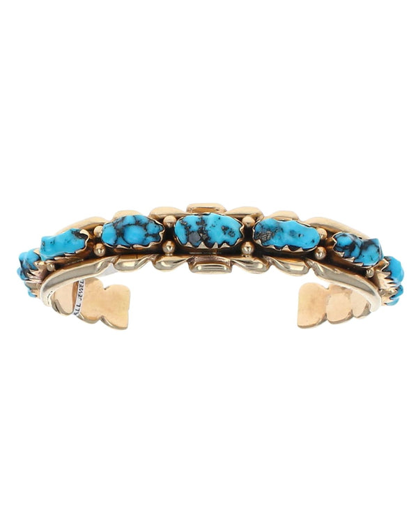 Zuni Wayne & Virginia Quam 14K Yellow Gold Turquoise Cuff Bracelet