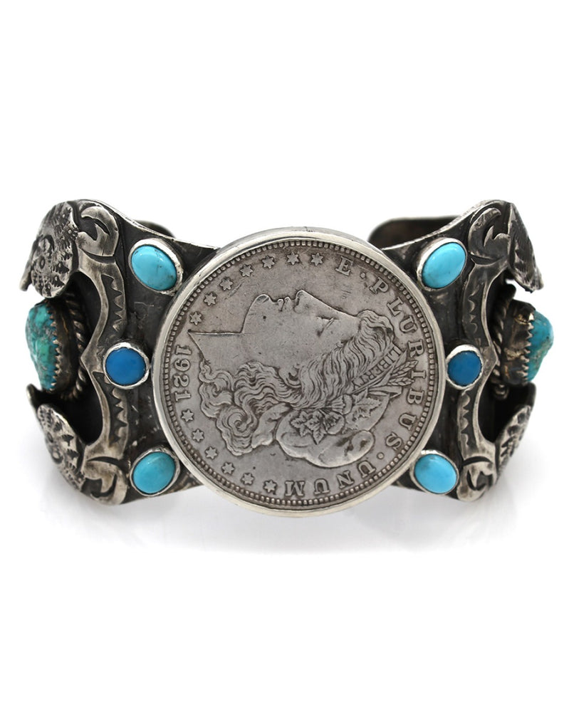 Large Vintage Navajo Sterling Silver Turquoise Watch Cuff Bracelet