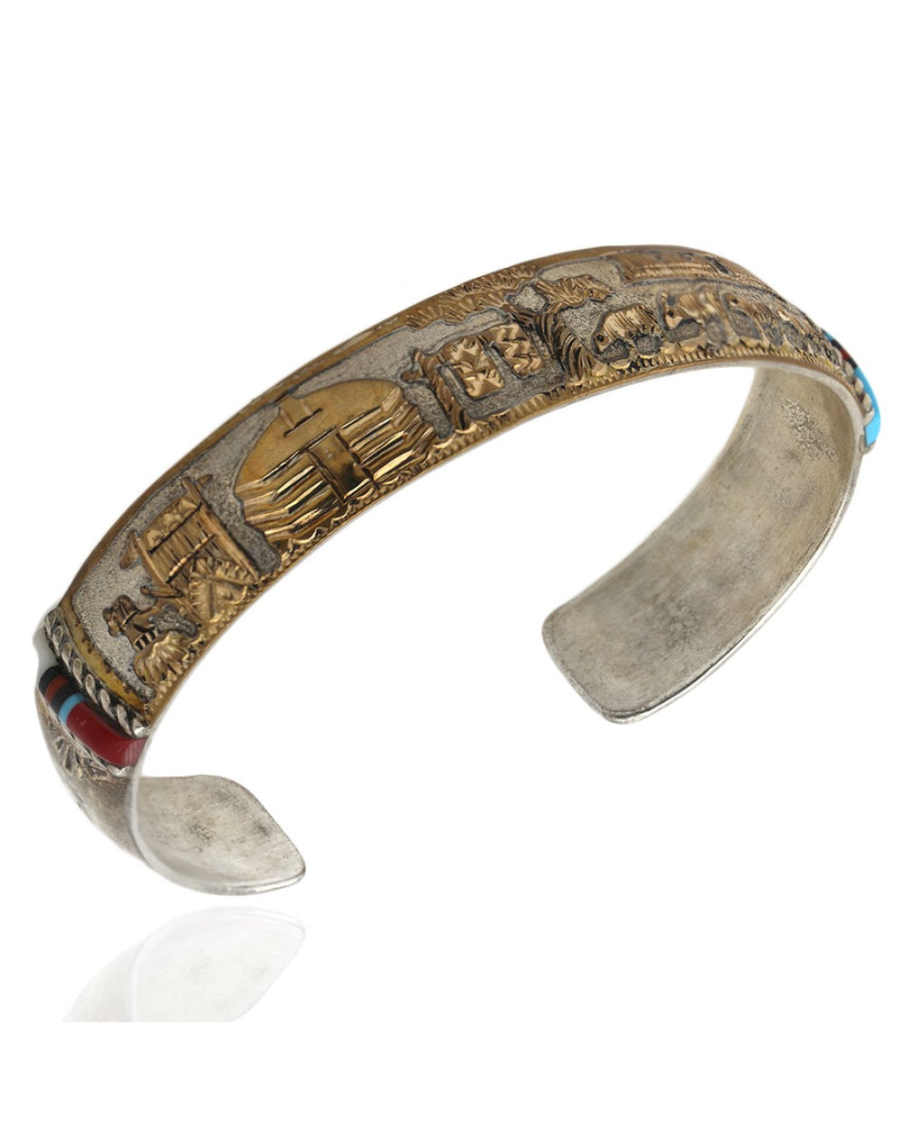 Navajo Gold Filled Sterling Silver Multi-Stone Inlay Storyteller