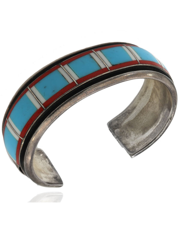 Navajo Benny Touchine Sterling Silver Multi-Stone Inlay Cuff Bracelet